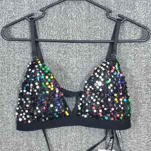 Pretty Little Thing Bralet Womens 12 Black Cicely Multi Sequin Harness Top